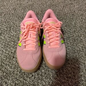Adidas Pink and Green Sneakers with Classic Silhouette